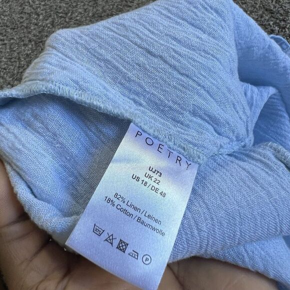 Poetry Linen Top Blouse Shirt Baby Blue Mother Pearl Button US 18 UK 22 New - Picture 11 of 11